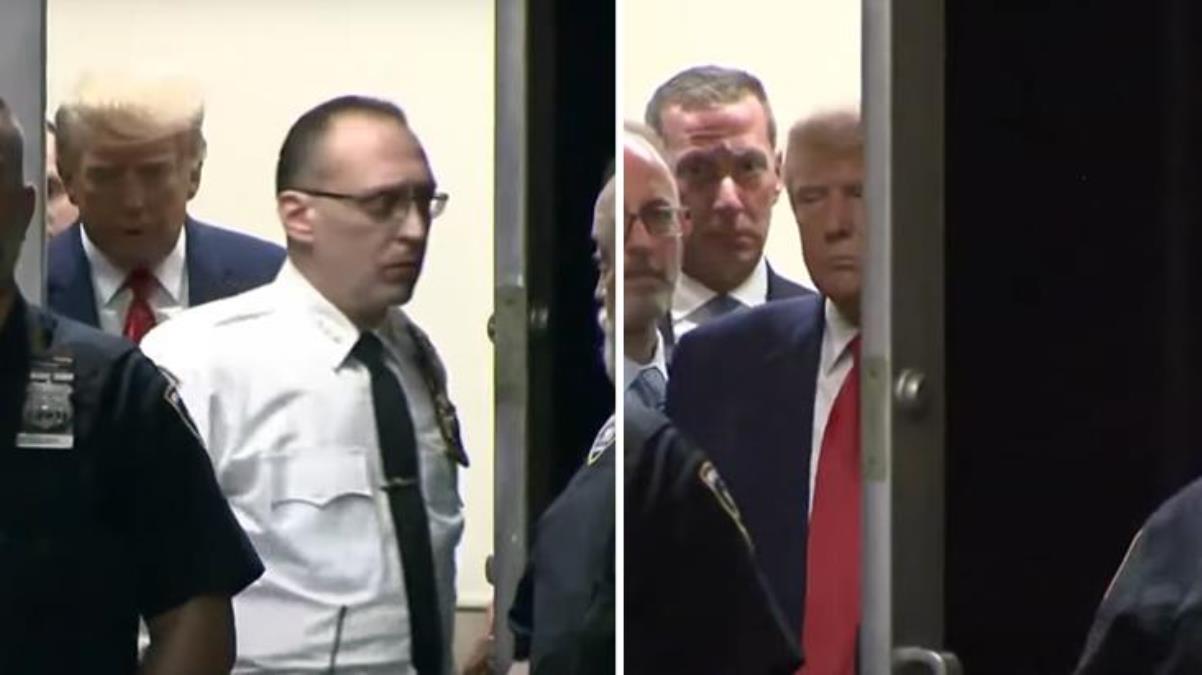 Mahkeme polisinden olay hareket! Salona girerken kapıyı Trump'a tutmadı