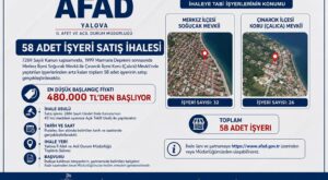 Yalova İl AFAD Müdürlüğü 58 Adet İşyerini İhale Usulüyle Satışa Çıkarıyor